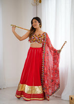 Heavy Rayon Lagdi Patta Lehenga with Gamthi & Real Mirror Work Blouse and Digital Print Dupatta | Ready to Wear
