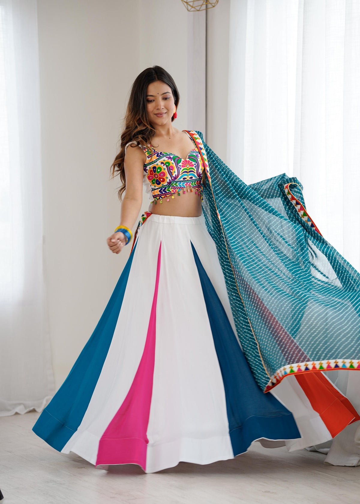 Heavy Rayon Plain Lehenga with Gamthi, Mirror & Kodi Work Blouse and Digital Print Dupatta | Ready to Wear