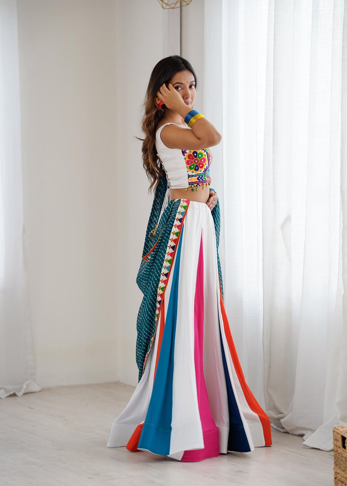 Heavy Rayon Plain Lehenga with Gamthi, Mirror & Kodi Work Blouse and Digital Print Dupatta | Ready to Wear