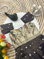 Kids Dola Silk Gown – Zari Weaving with Floral & Peacock Motifs | Festive & Wedding Wear