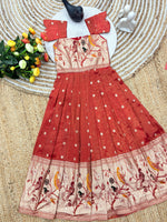 Kids Dola Silk Gown – Zari Weaving with Floral & Peacock Motifs | Festive & Wedding Wear