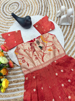 Kids Dola Silk Gown – Zari Weaving with Floral & Peacock Motifs | Festive & Wedding Wear