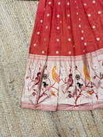 Kids Dola Silk Gown – Zari Weaving with Floral & Peacock Motifs | Festive & Wedding Wear