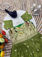 Kids Dola Silk Gown – Zari Weaving with Floral & Peacock Motifs | Festive & Wedding Wear