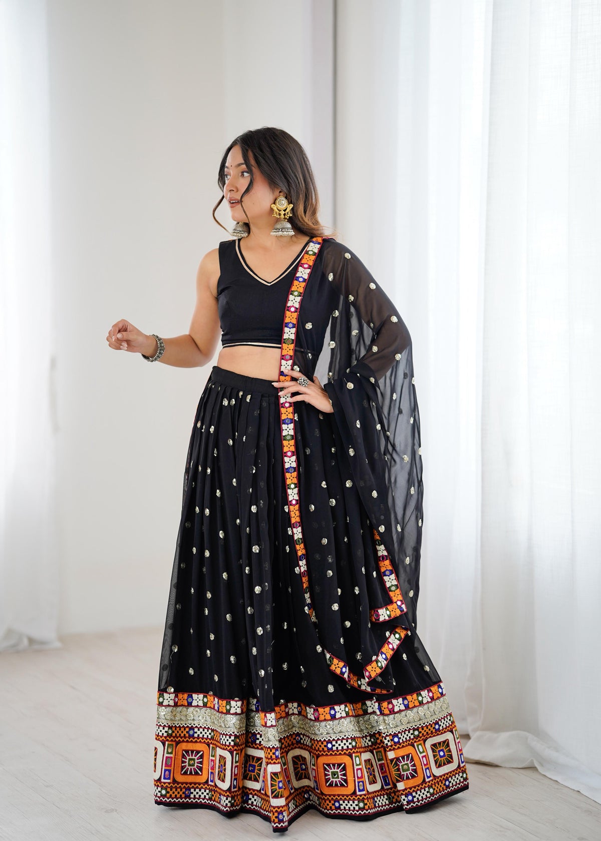 Heavy Faux Georgette Lehenga with Gamthi, Real Mirror & Sequence Work | Rayon Blouse & Georgette Dupatta | Ready to Wear