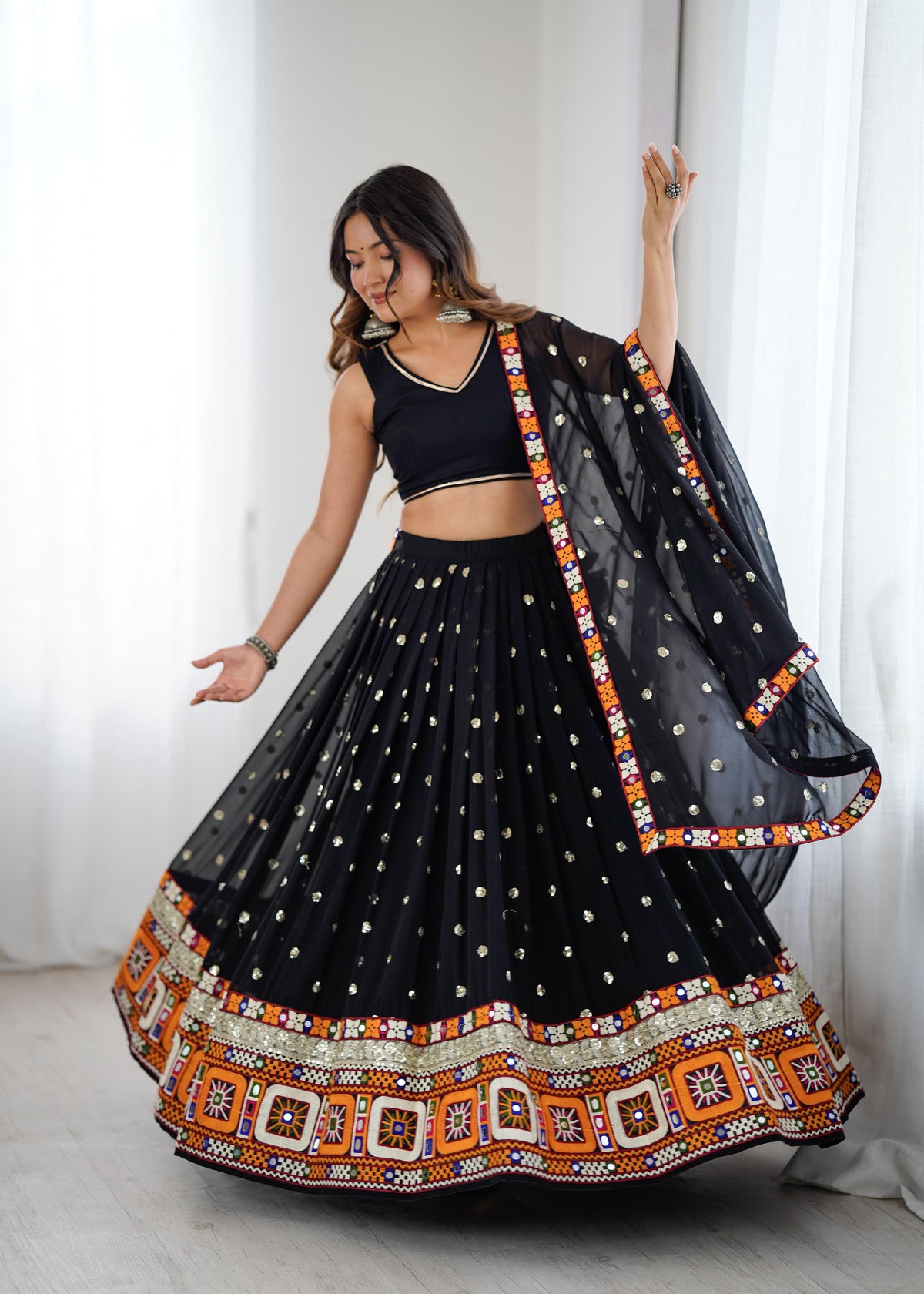 Heavy Faux Georgette Lehenga with Gamthi, Real Mirror & Sequence Work | Rayon Blouse & Georgette Dupatta | Ready to Wear