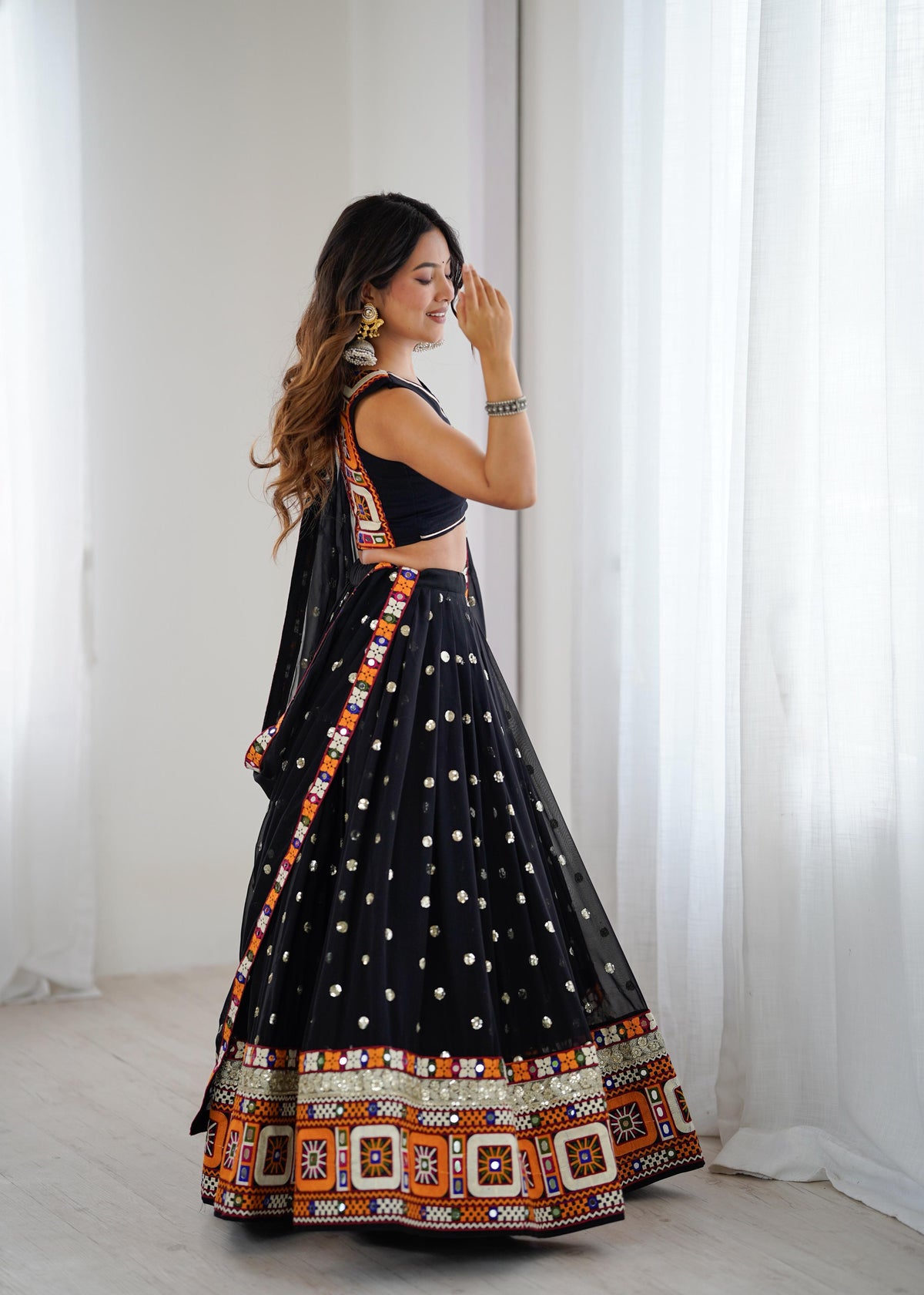 Heavy Faux Georgette Lehenga with Gamthi, Real Mirror & Sequence Work | Rayon Blouse & Georgette Dupatta | Ready to Wear