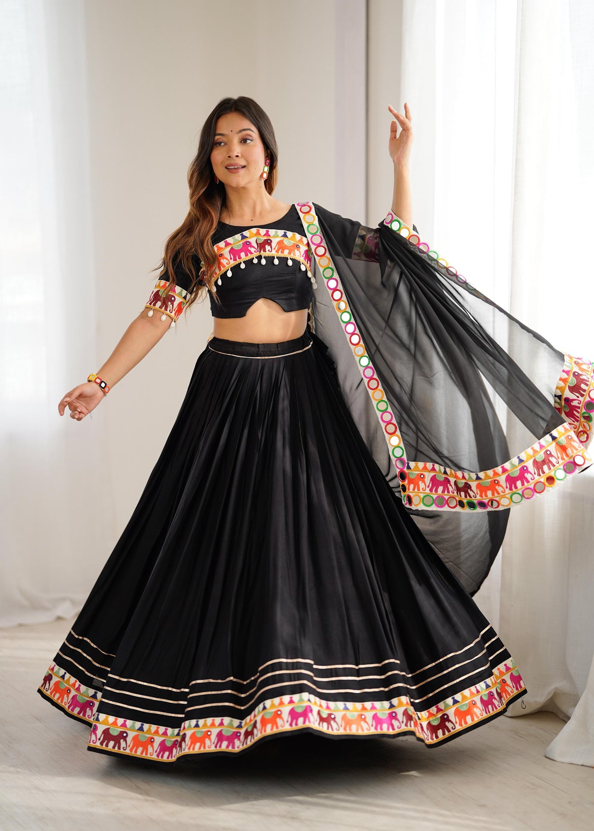 Heavy Rayon Lehenga Choli with Real Mirror & Gamthi Work | Full Stitched | Georgette Dupatta