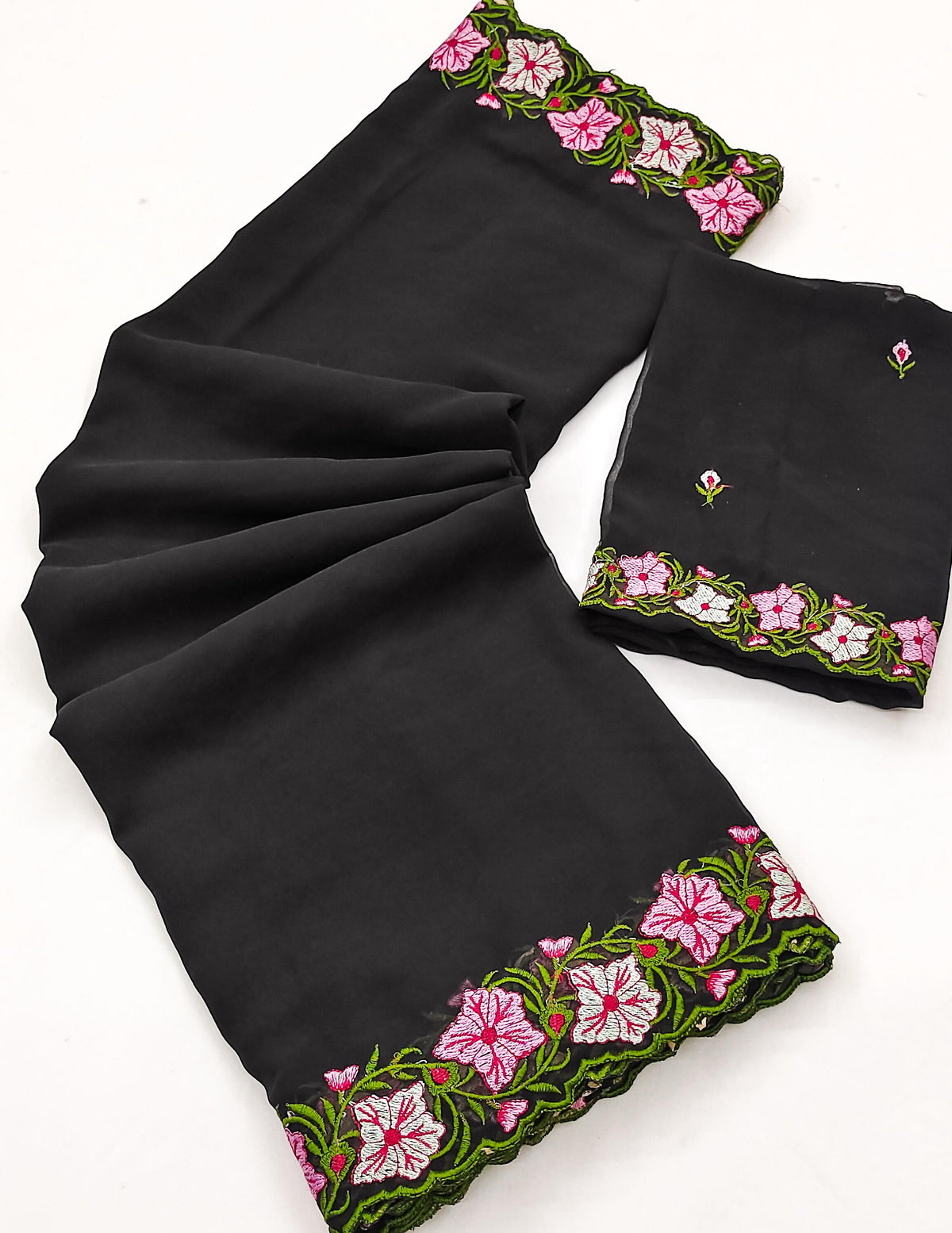Rose Pastel Range Multi Thread Work Saree with Heavy Embroidered Blouse | Faux Georgette | Premium Quality