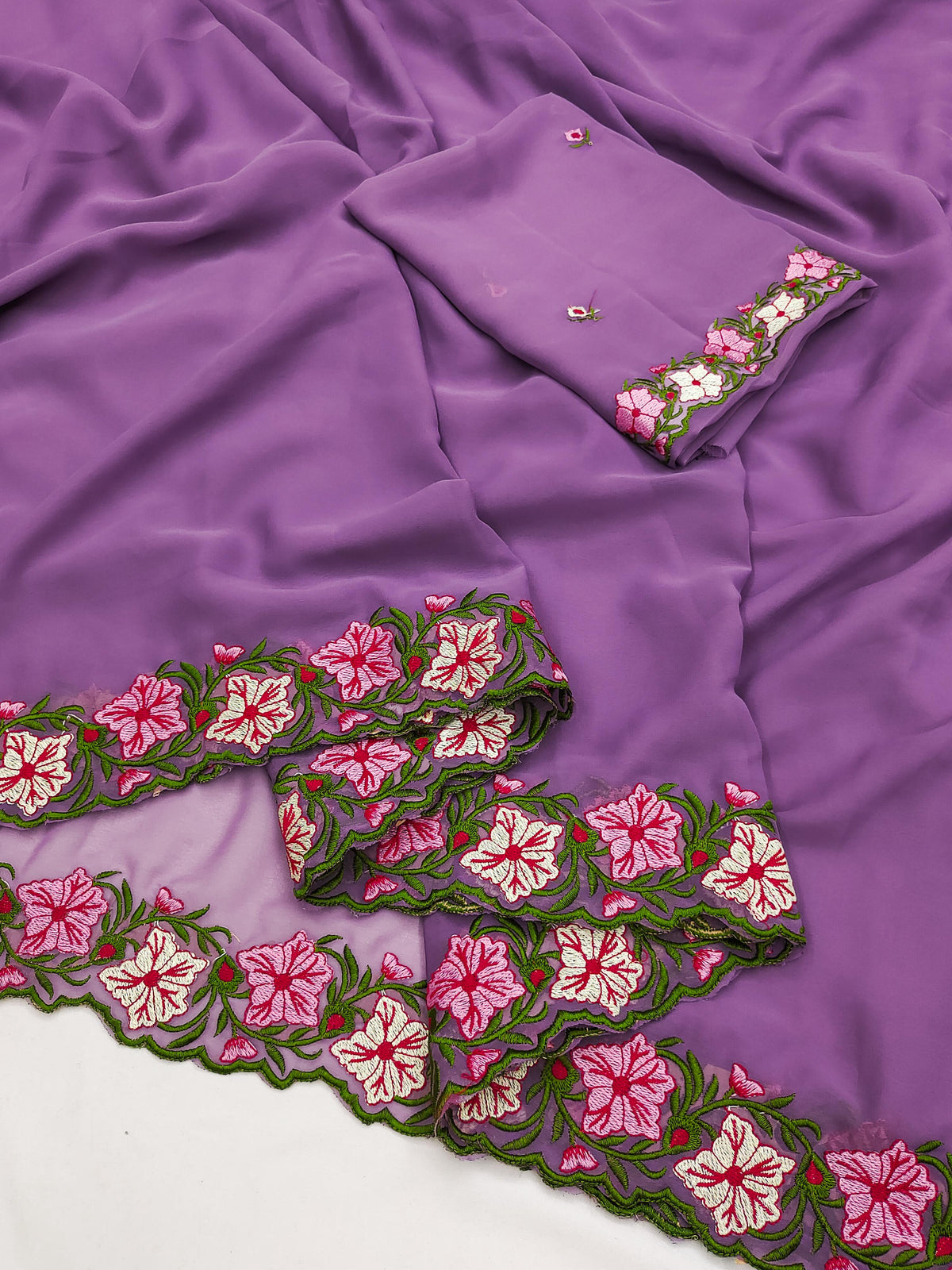 Rose Pastel Range Multi Thread Work Saree with Heavy Embroidered Blouse | Faux Georgette | Premium Quality