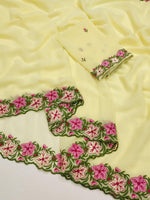 Rose Pastel Range Multi Thread Work Saree with Heavy Embroidered Blouse | Faux Georgette | Premium Quality