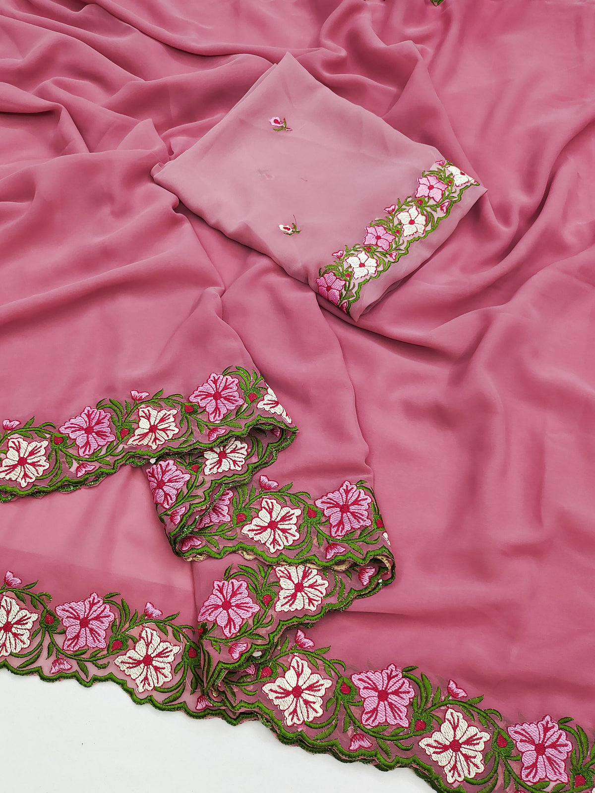 Rose Pastel Range Multi Thread Work Saree with Heavy Embroidered Blouse | Faux Georgette | Premium Quality