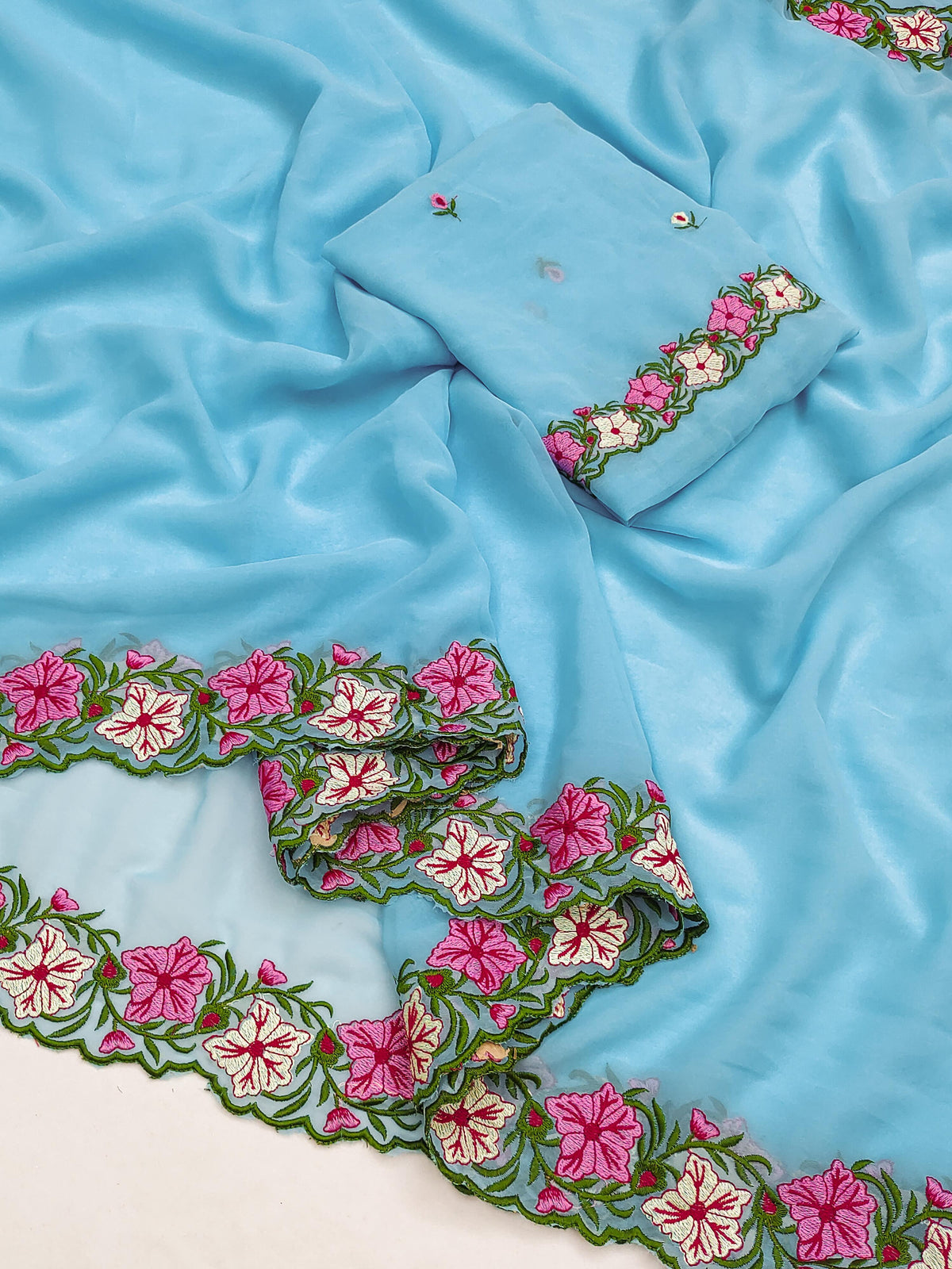 Rose Pastel Range Multi Thread Work Saree with Heavy Embroidered Blouse | Faux Georgette | Premium Quality