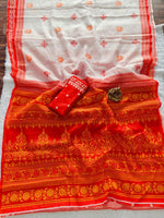 Durga Pooja Special Heavy Linen Digital Print Saree with Tassels | Festive Wear Saree