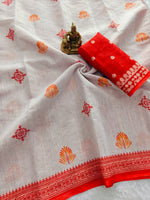 Durga Pooja Special Heavy Linen Digital Print Saree with Tassels | Festive Wear Saree