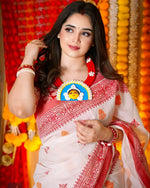 Durga Pooja Special Heavy Linen Digital Print Saree with Tassels | Festive Wear Saree