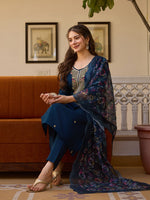 Viscose Chanderi Embroidered Beads Kurti with Solid Pant & Organza Dupatta β Premium Set