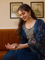 Viscose Chanderi Embroidered Beads Kurti with Solid Pant & Organza Dupatta β Premium Set