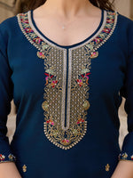 Viscose Chanderi Embroidered Beads Kurti with Solid Pant & Organza Dupatta β Premium Set