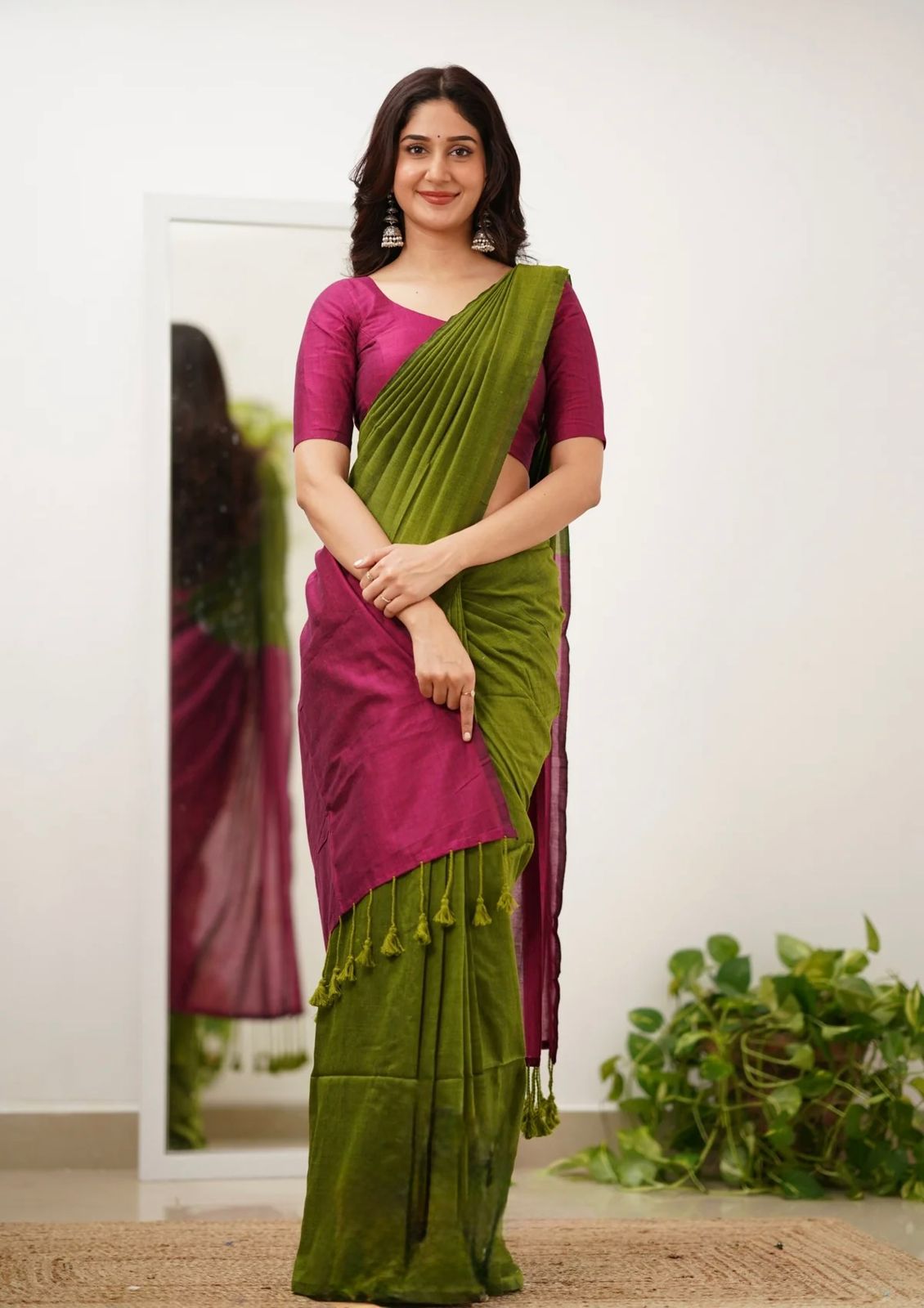 Mal Cotton Saree with Contrast Blouse & Pallu | Beautiful Latkans | Premium Quality