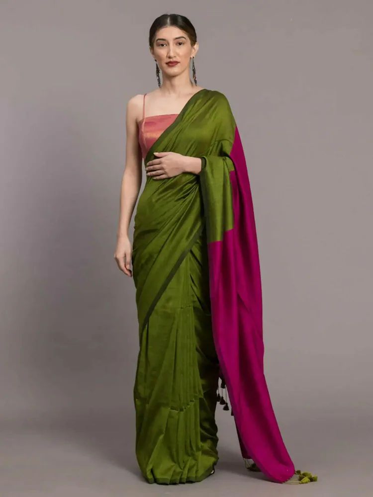 Mal Cotton Saree with Contrast Blouse & Pallu | Beautiful Latkans | Premium Quality