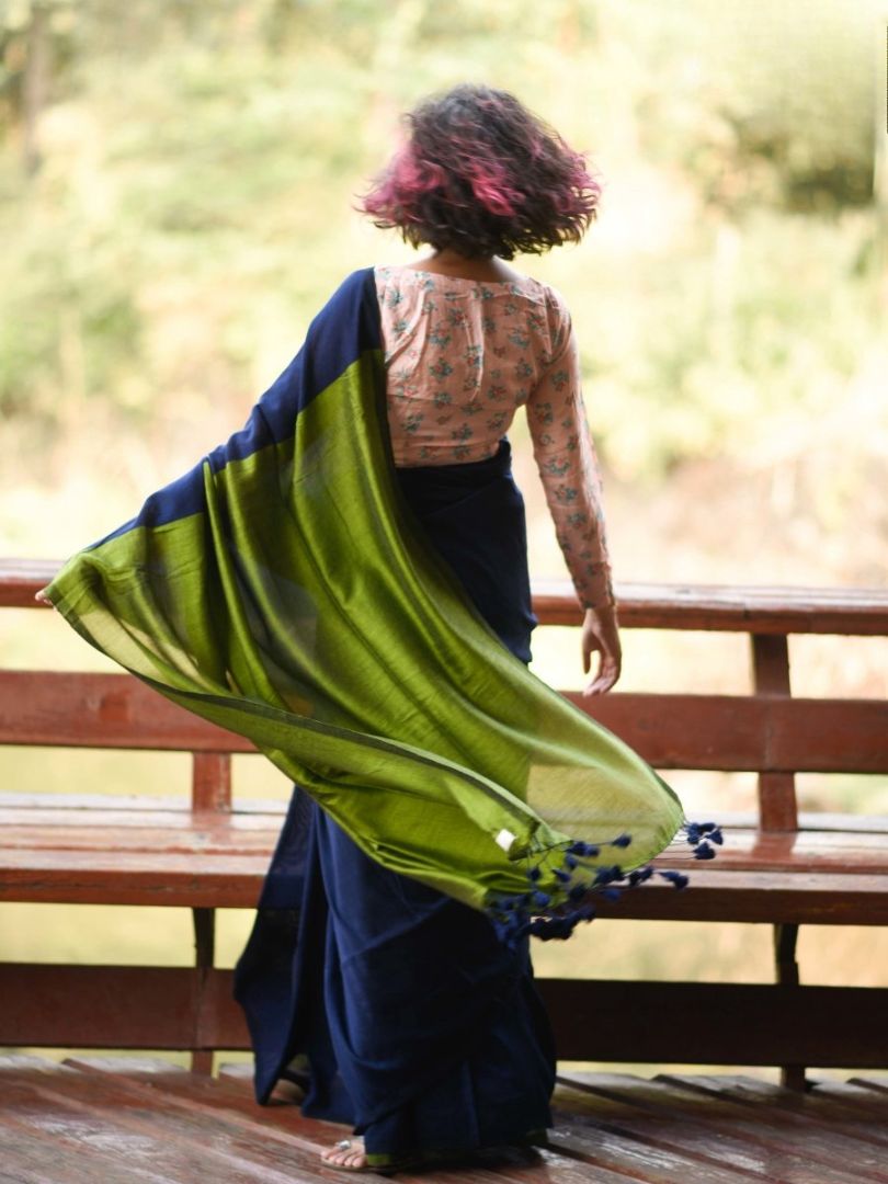 Mal Cotton Saree with Contrast Blouse & Pallu | Beautiful Latkans | Premium Quality