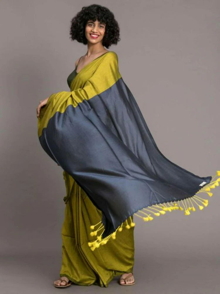 Mal Cotton Saree with Contrast Blouse & Pallu | Beautiful Latkans | Premium Quality