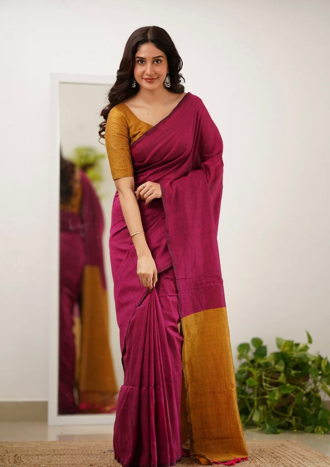 Mal Cotton Saree with Contrast Blouse & Pallu | Beautiful Latkans | Premium Quality