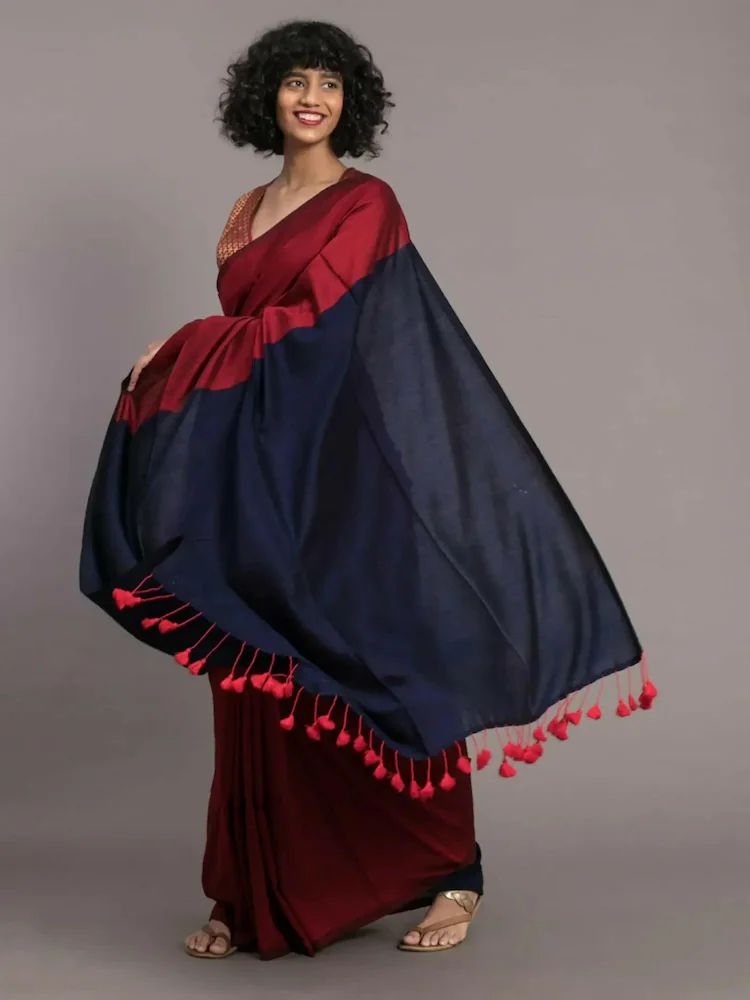 Mal Cotton Saree with Contrast Blouse & Pallu | Beautiful Latkans | Premium Quality