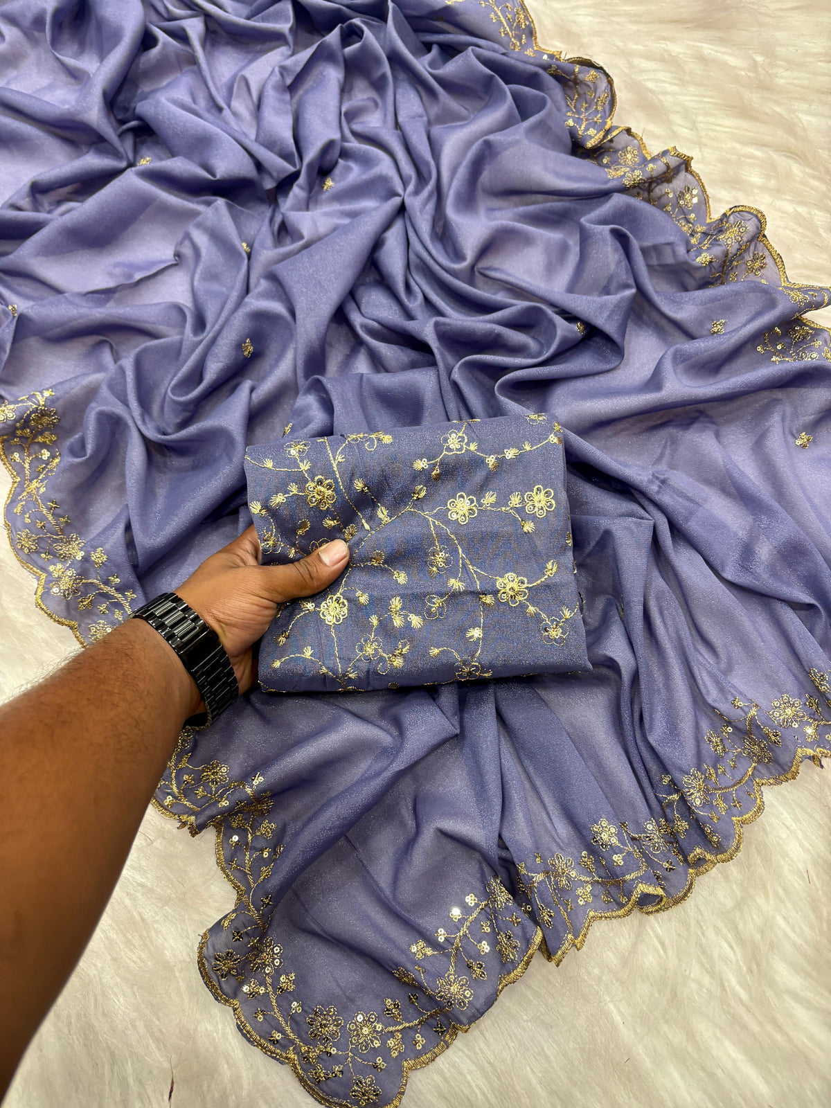 Premium Star Georgette Silk Saree with Sequin & Zari Embroidery