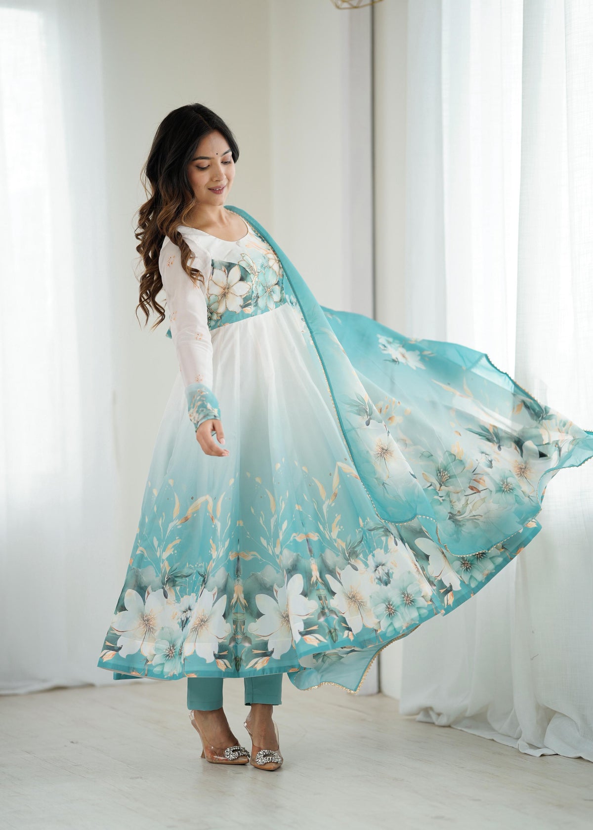 Premium Organza Silk Anarkali with Dupatta & Pant