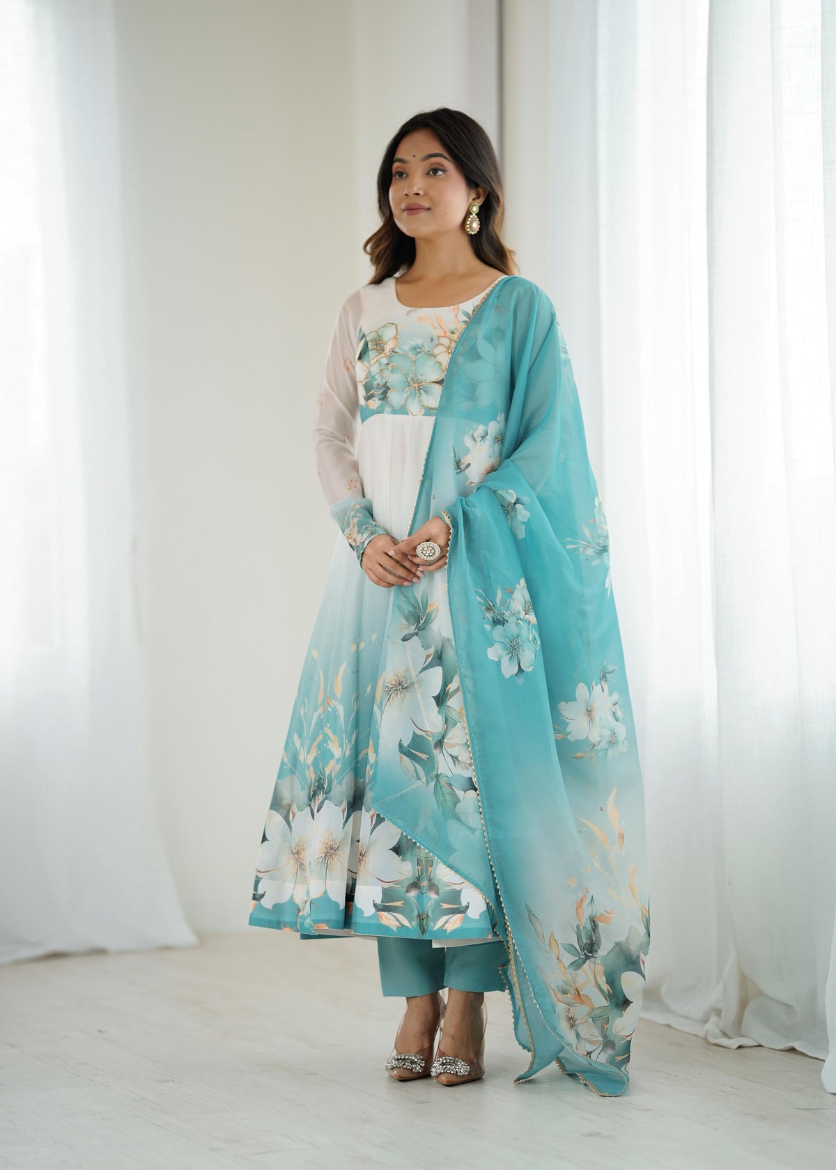Premium Organza Silk Anarkali with Dupatta & Pant