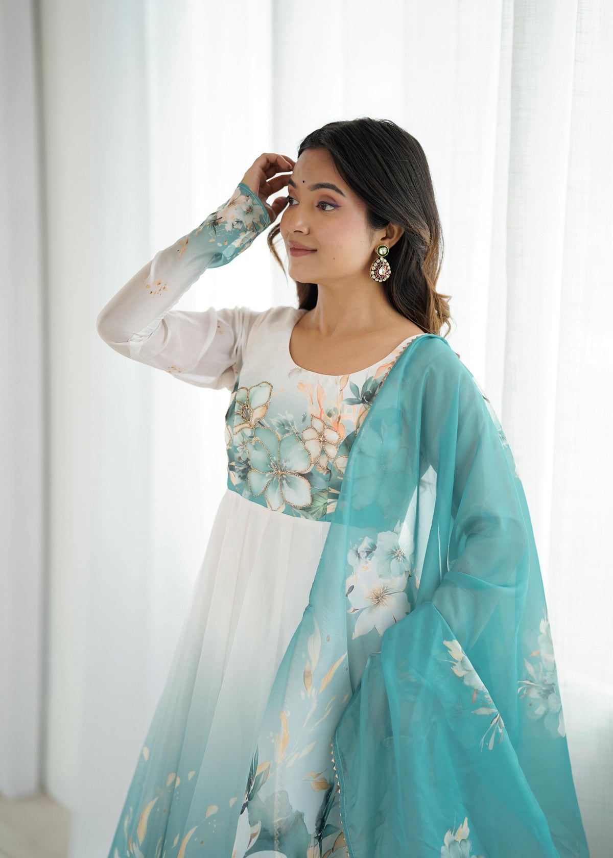 Premium Organza Silk Anarkali with Dupatta & Pant