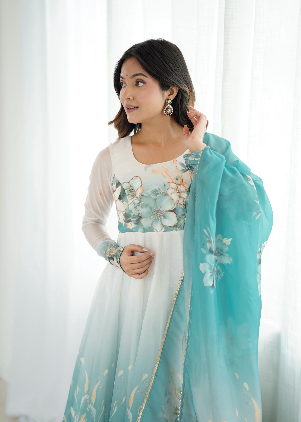 Premium Organza Silk Anarkali with Dupatta & Pant