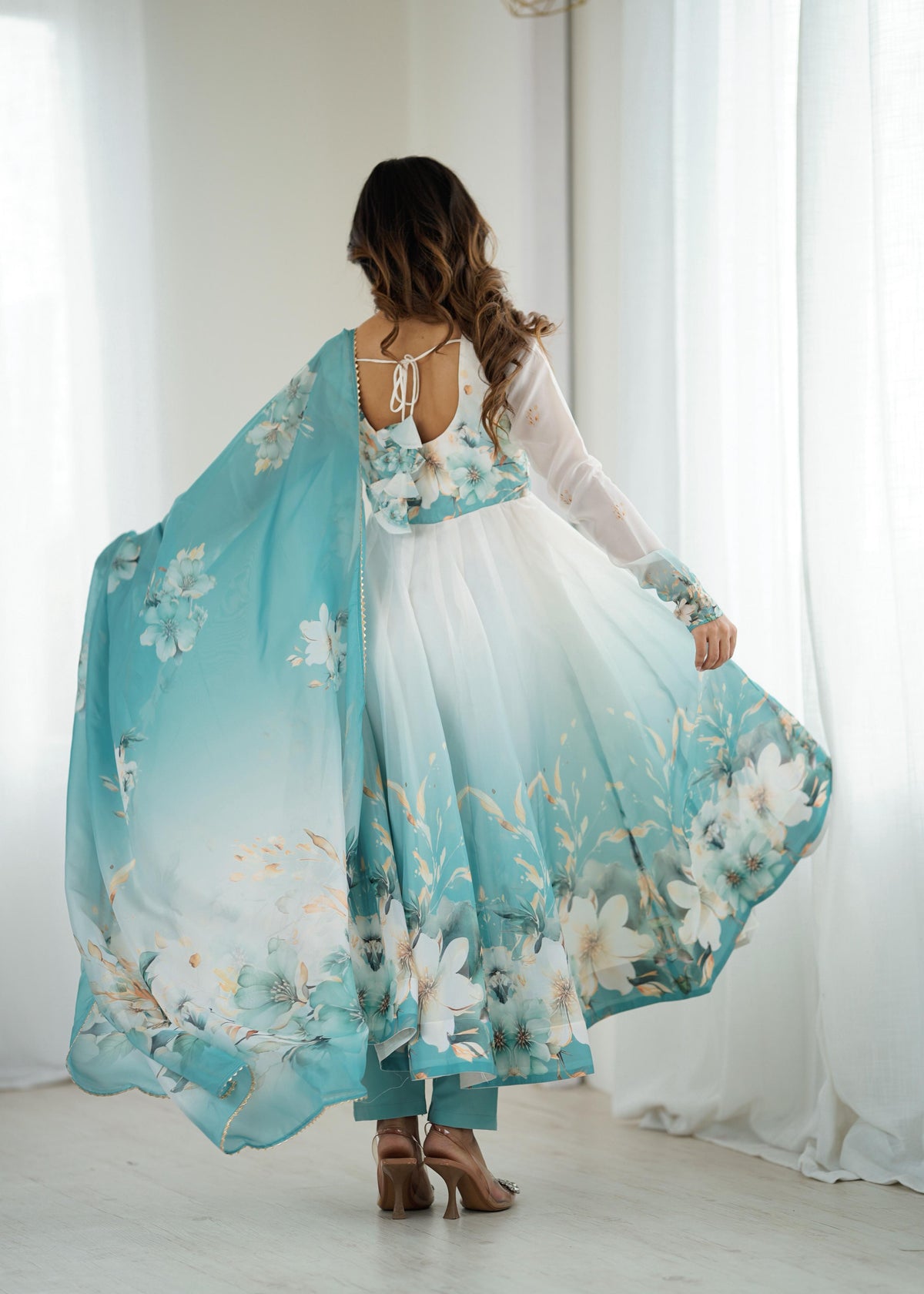 Premium Organza Silk Anarkali with Dupatta & Pant