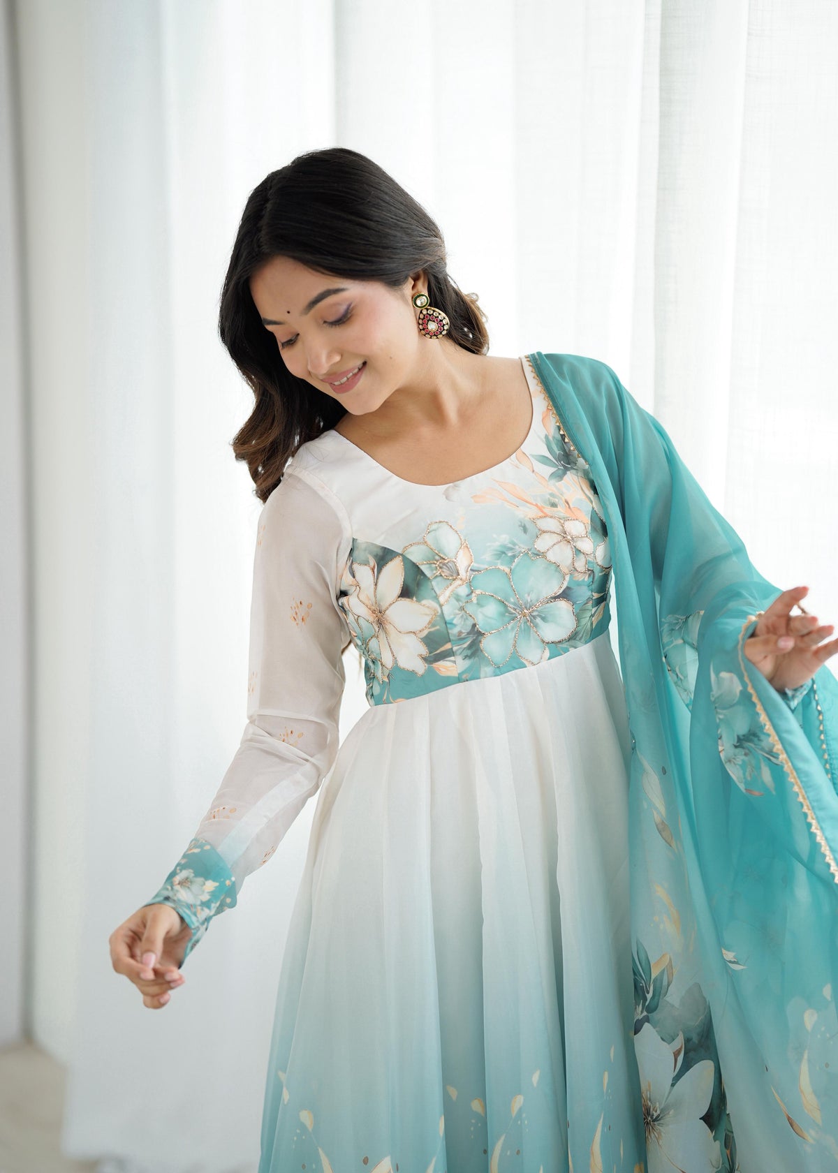 Premium Organza Silk Anarkali with Dupatta & Pant
