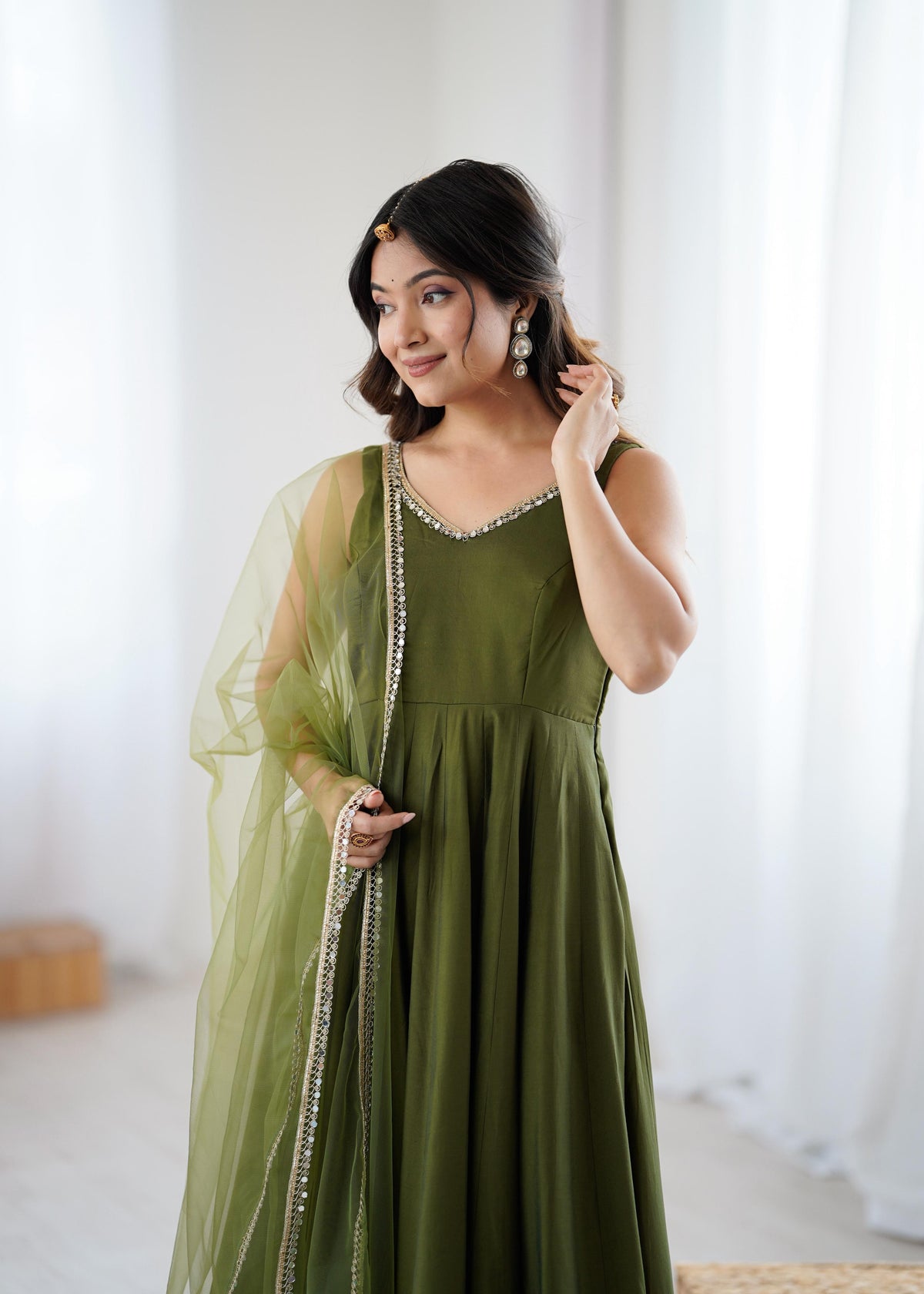 Designer Anarkali Set in Heavy Romansilk Chanderi with Net Dupatta