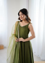 Designer Anarkali Set in Heavy Romansilk Chanderi with Net Dupatta