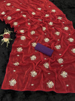 BOXER Jimmy Choo Saree with All-Over Beads & Sequins Butta | Contrast Piping Border & Diamond Satin Blouse | Designer Party Wear image 4