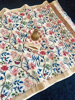 Linen Saree with Elegant Zari Border & Vibrant Digital Print | With Blouse image 1