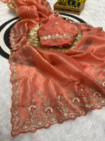 Gold Crush Designer Saree with Silver Embroidery & Sequin Work | Embroidered Blouse | Premium Ethnic Wear image 4