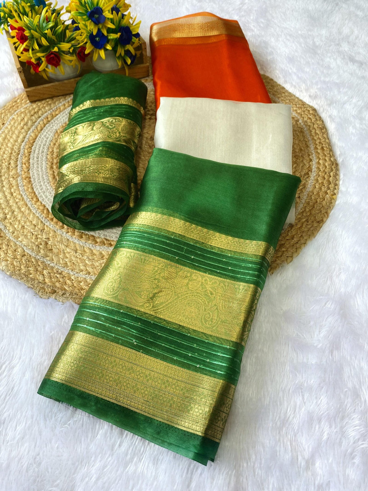Special Independence Day Edition – Pure Khadi Silk Organza Saree with Contrast Blouse | Elegant Ethnic Wear for National Celebrations image 0
