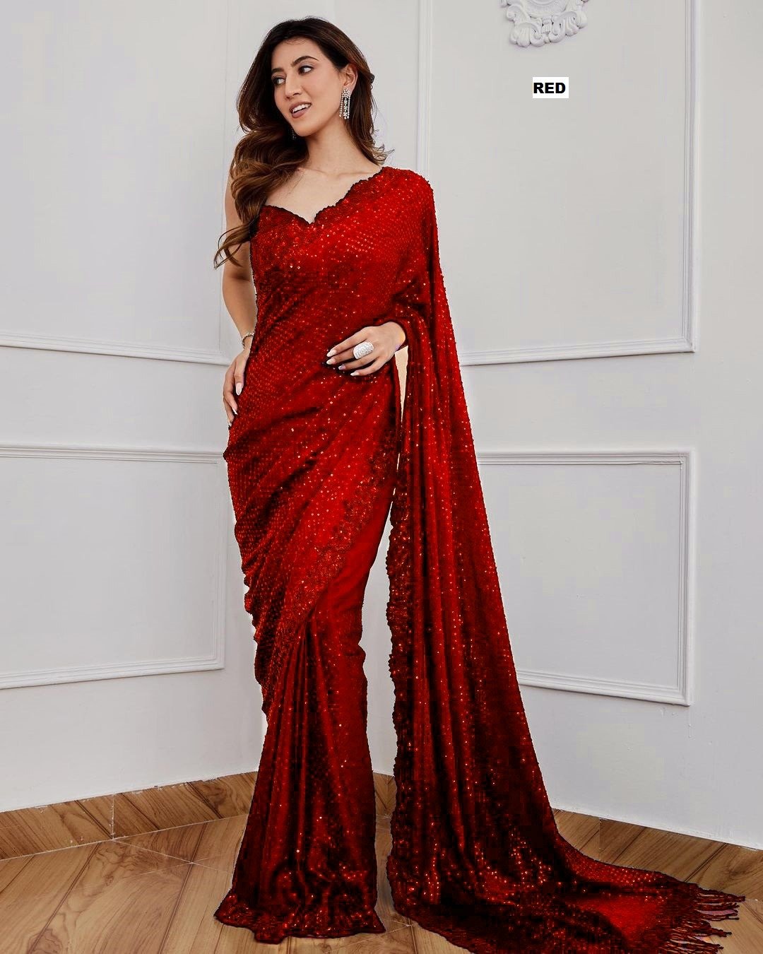 New Launch! Bollywood Blockbuster Georgette Saree with 5MM Heavy Sequin Embroidery & Zalar Pallu image 0