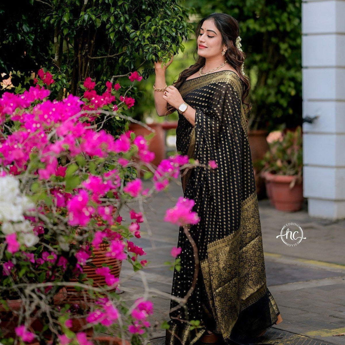 Purple Butti Soft Lichi Silk Saree with Jacquard Work & Contrast Blouse image 5