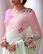 Soft Georgette Saree with Floral Prints & Double Cutdana Moti Border image 3