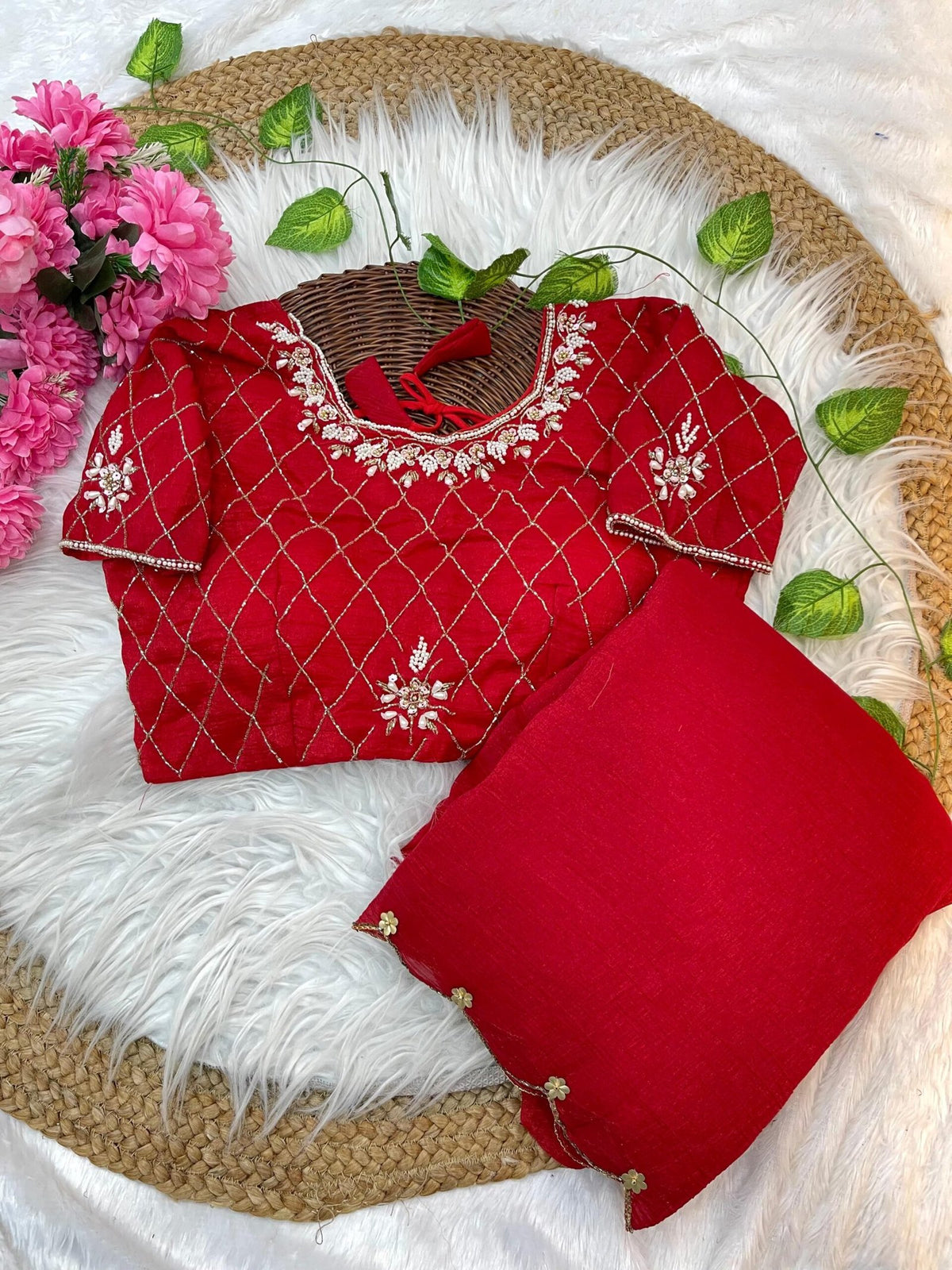 Pure Soft Crunchy Silk Saree with Hand Work Khatli Border & Aarco image 0