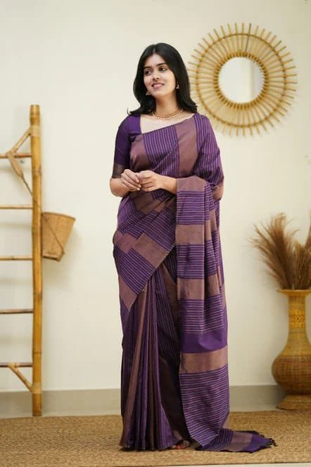 Soft Lichi Silk Saree with Rich Pallu & All Over Jacquard Work - Deep Purple image