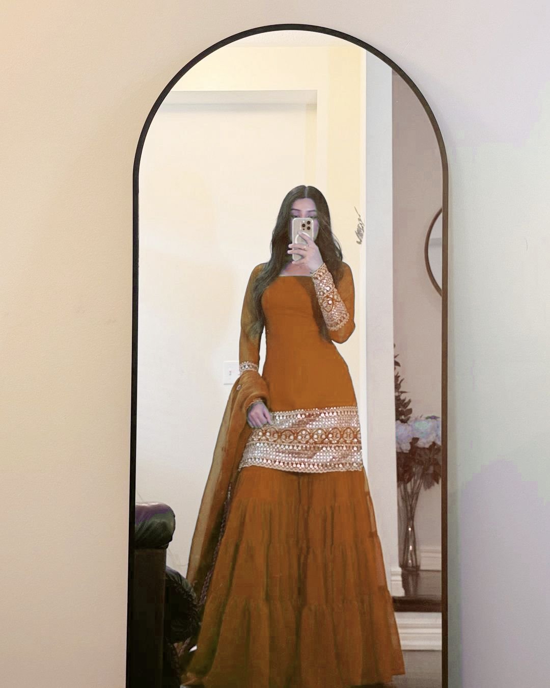 Elegant Foux Georgette Top-Sharara-Dupatta Set with Thread & 9mm Sequence Work image 2