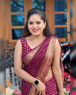 Purple Butti Soft Lichi Silk Saree with Jacquard Work & Contrast Blouse image 0