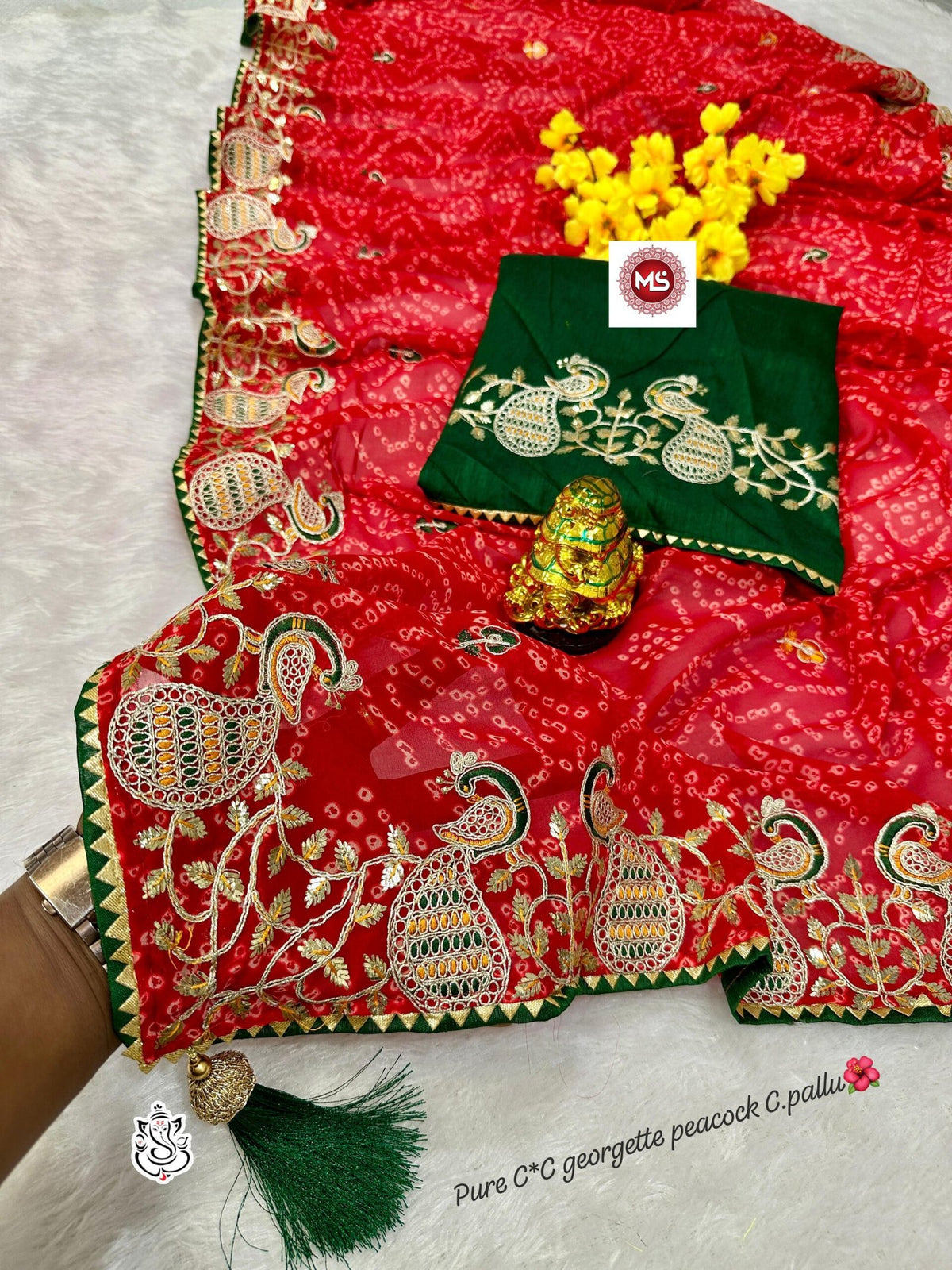 Exclusive Pure Georgette C*C Saree with Gotapatti Codding & Peacock Pallu Design image 6